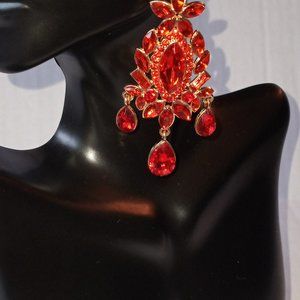 Ruby Red Crystal Dangle Earrings.  Beautiful Statement Earrings.
